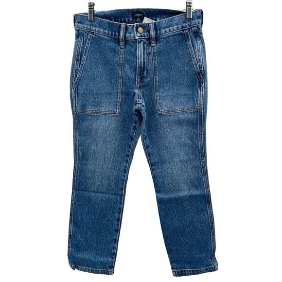 NWT J.Crew Cropped Ankle Straight Leg Patch Pocket Utility Stretch Jean 24P Blue - Picture 2 of 12